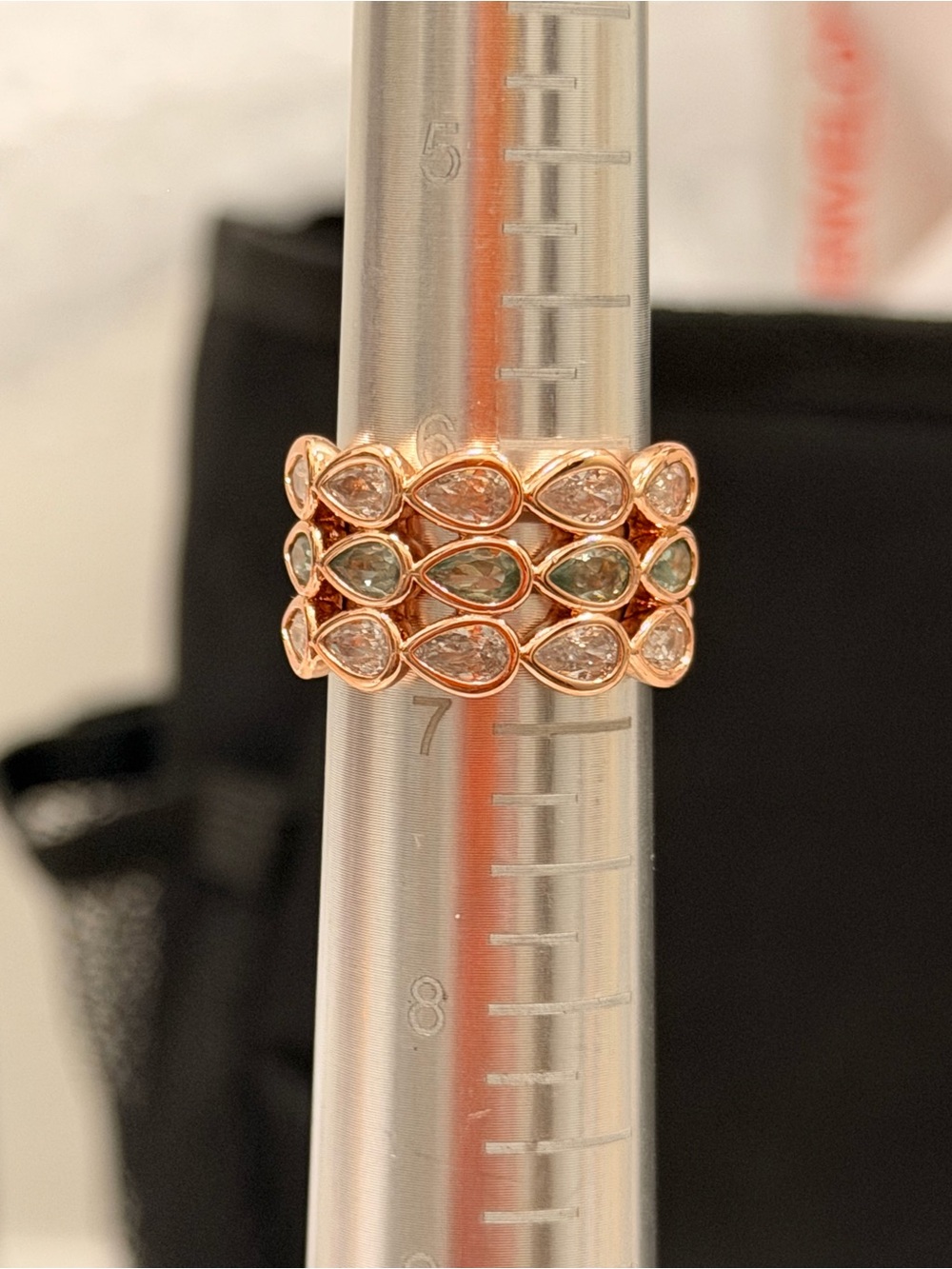 Bomb Party NWOT! Rose Gold Teardrop Ring with Green and Clear Stones
